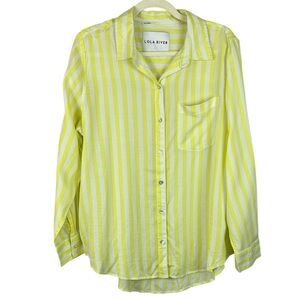 Lola River Yellow & White Vertical Stripe Long Sleeve Button-Down Large Shirt